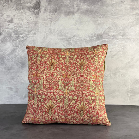 William Morris Snakeshead luxury feather cushion in wine