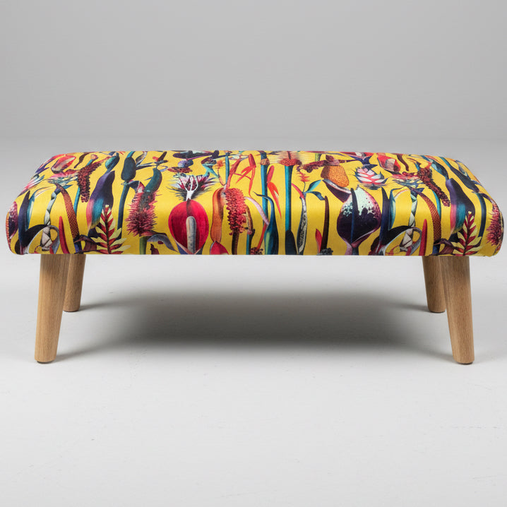 Botanical Lily | Yellow & Pink Velvet | Footstool