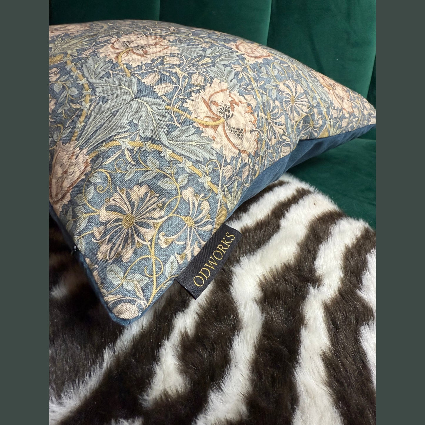 William Morris  Honeysuckle luxury feather cushion in steel