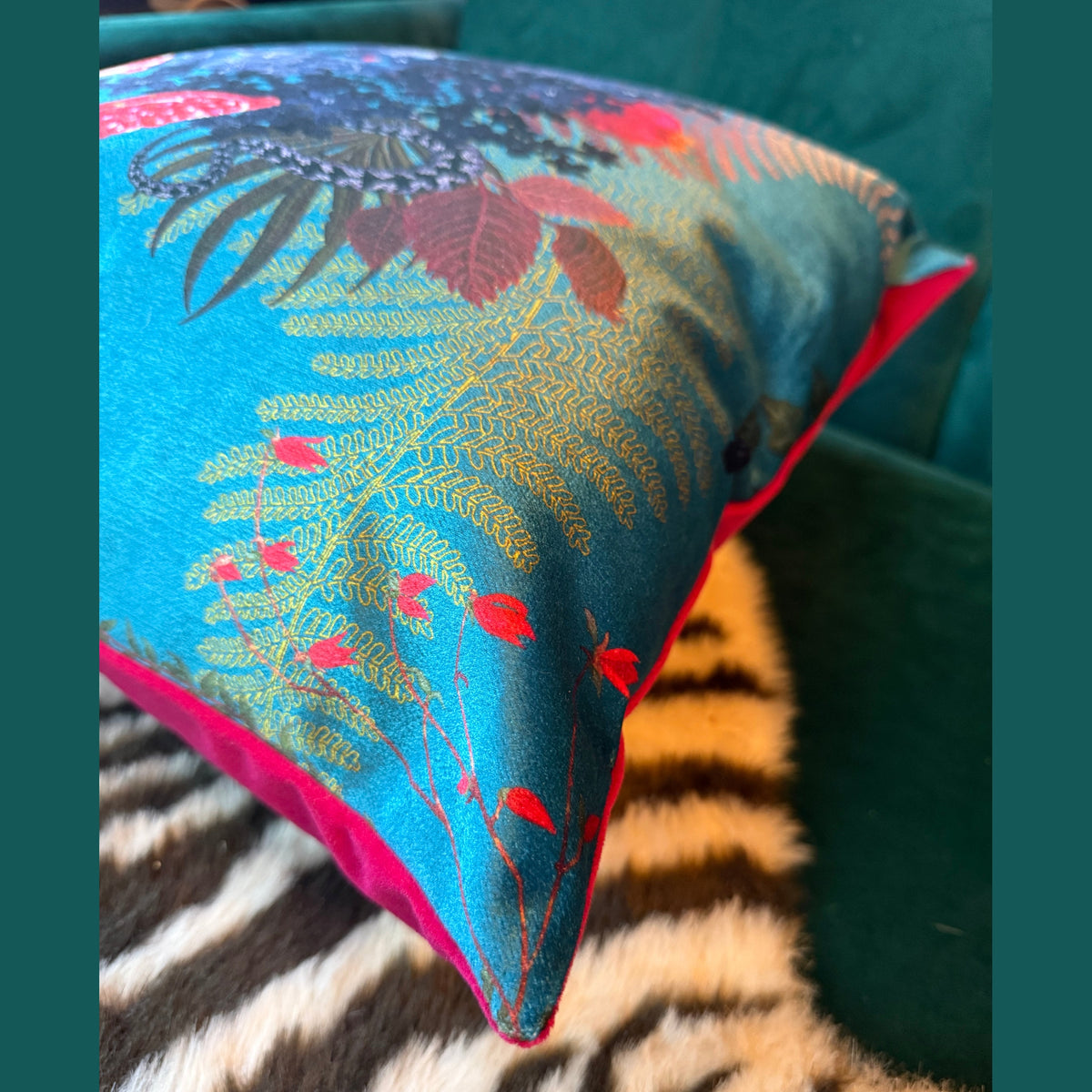 Forbidden Fruit | Teal & Red Velvet | Becca Who | Cushion