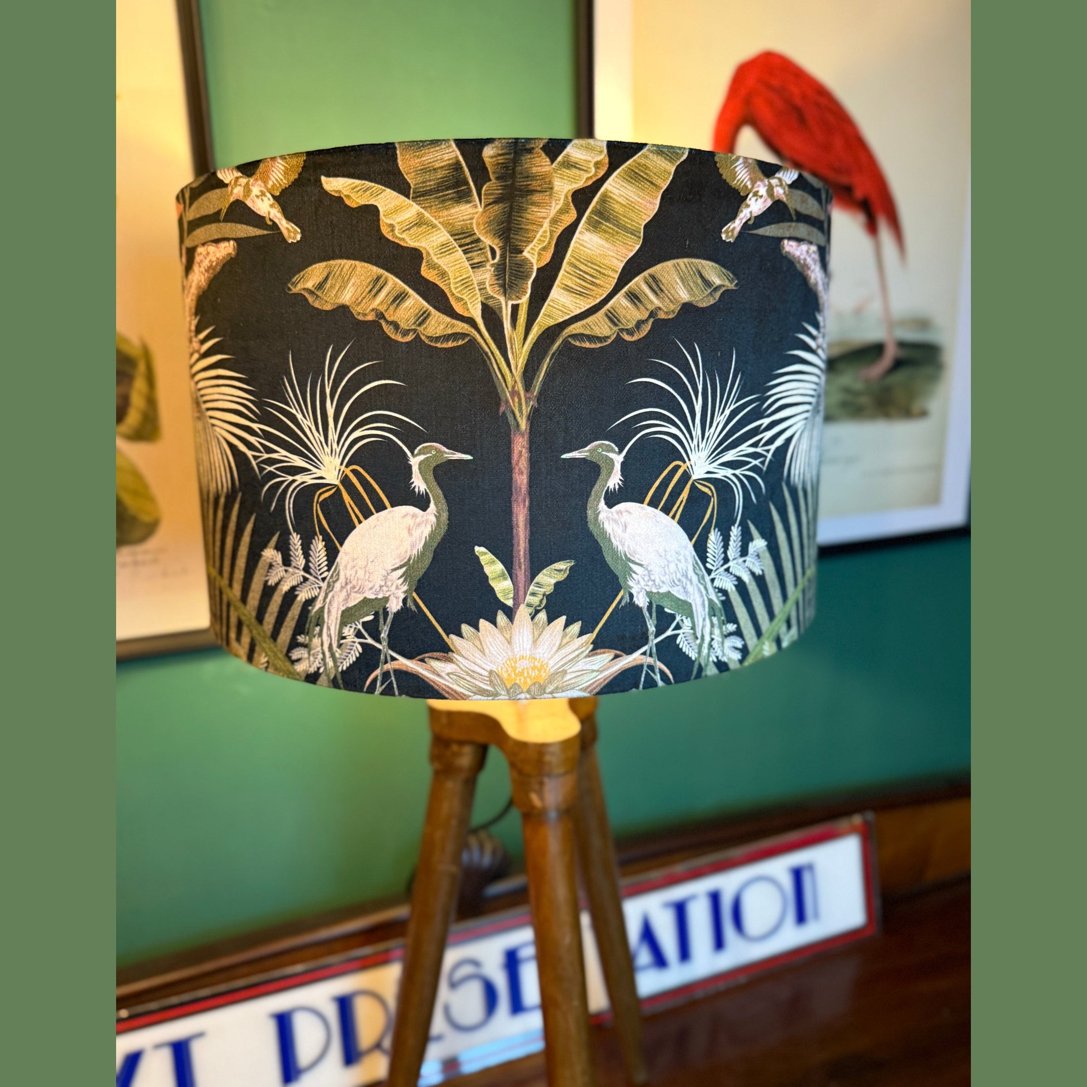 Crocodilia Cranes | Black Velvet | Handmade |  Becca Who | Lampshade