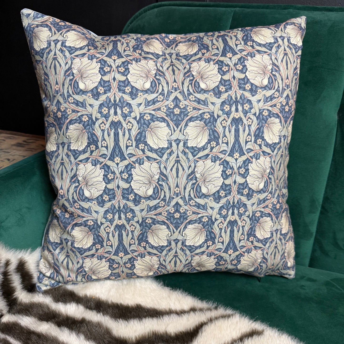 William Morris  Pimpernel luxury feather cushion in navy