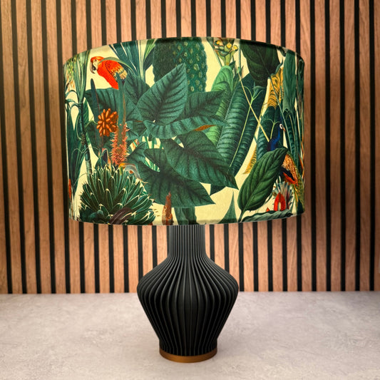 Rainforest white velvet lampshade parrot toucan palm peacock jungle