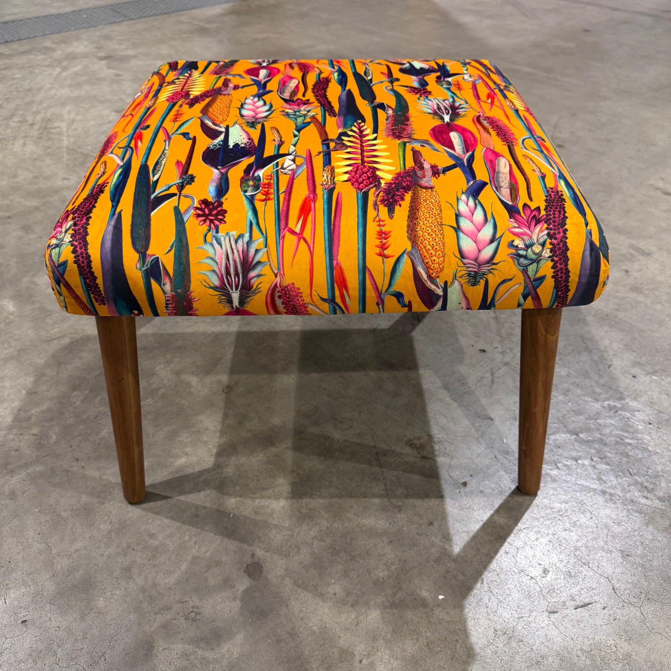 Botanical Lily | Mustard & Pink Velvet | Coffee Table Footstool