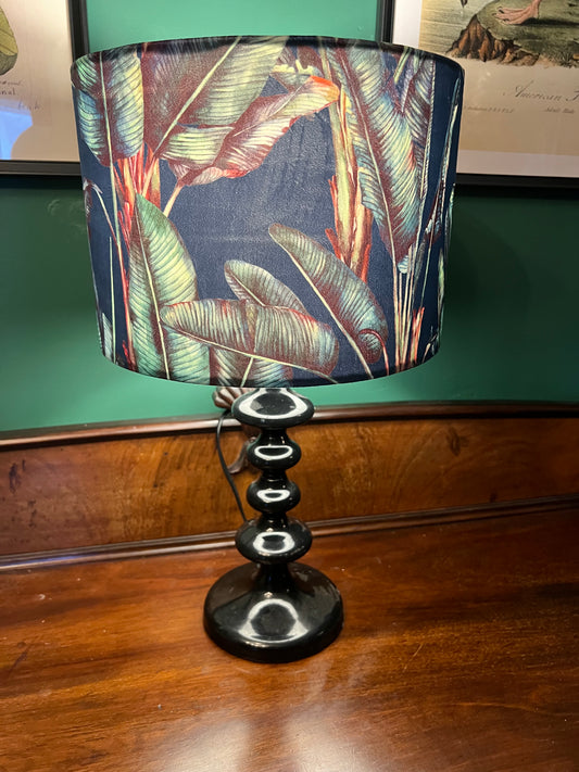 Palm leaf jungle navy velvet lampshade