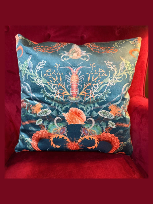 Ocean treasures blue bay luxury velvet cushion Becca Who
