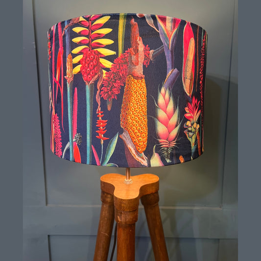 Navy botanical lily velvet lampshade