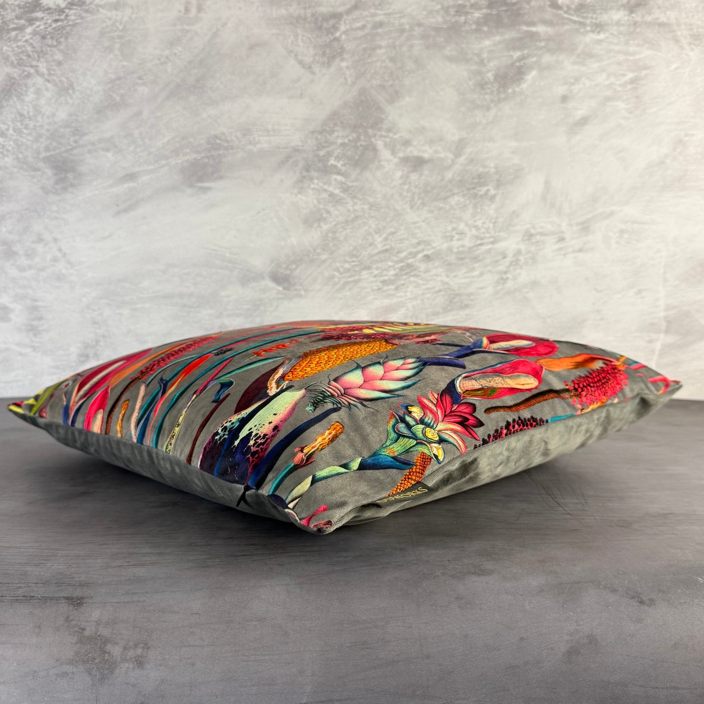 Botanical lily grey luxury velvet cushion