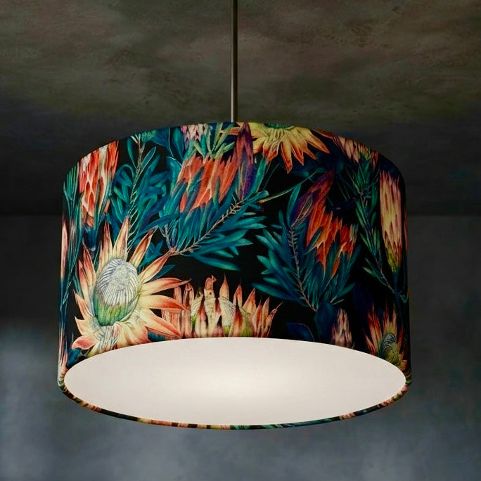 Protea Flower l Black and Pink Velvet | Pendant Lampshade