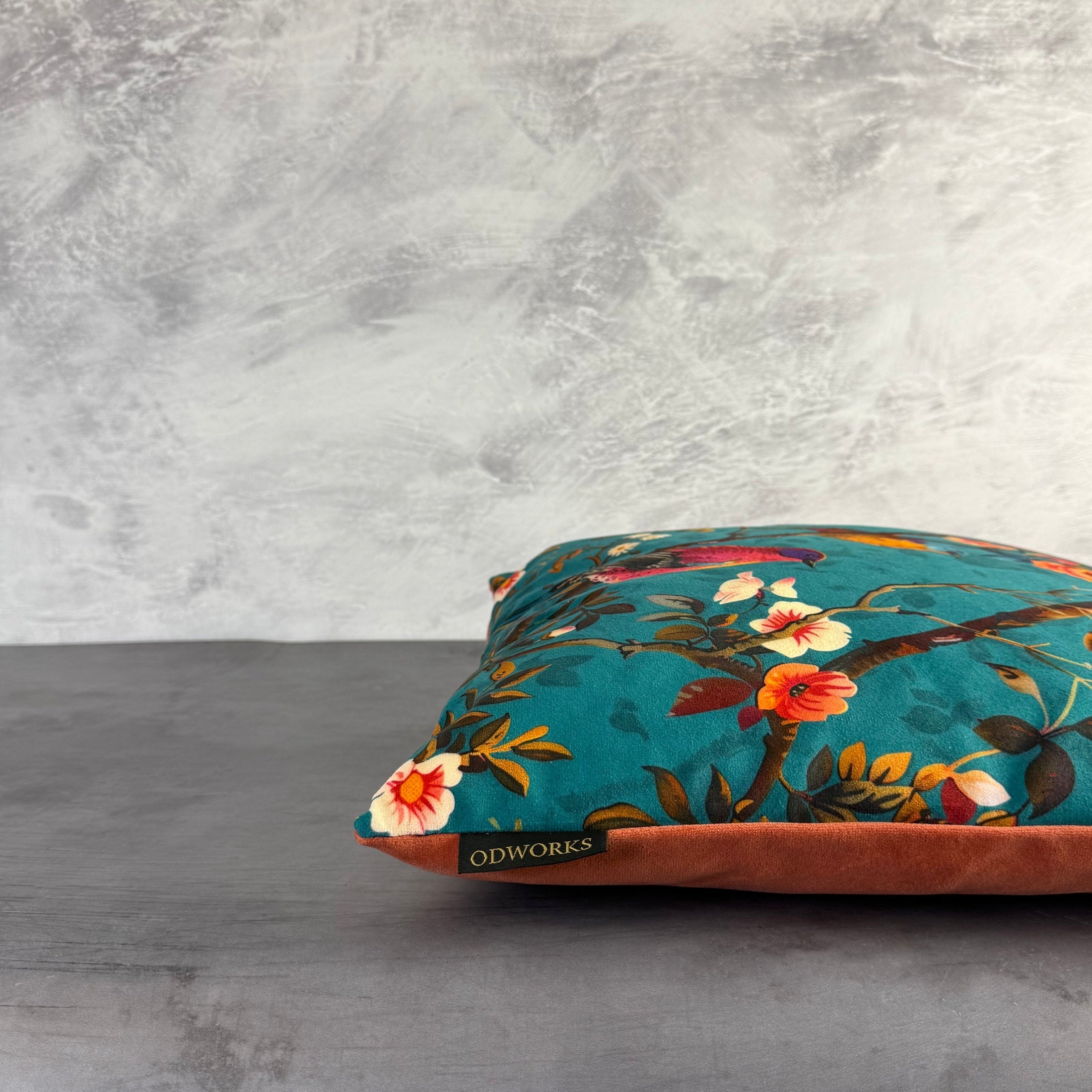 Perching Birds | Teal & Pink Velvet | Cushion