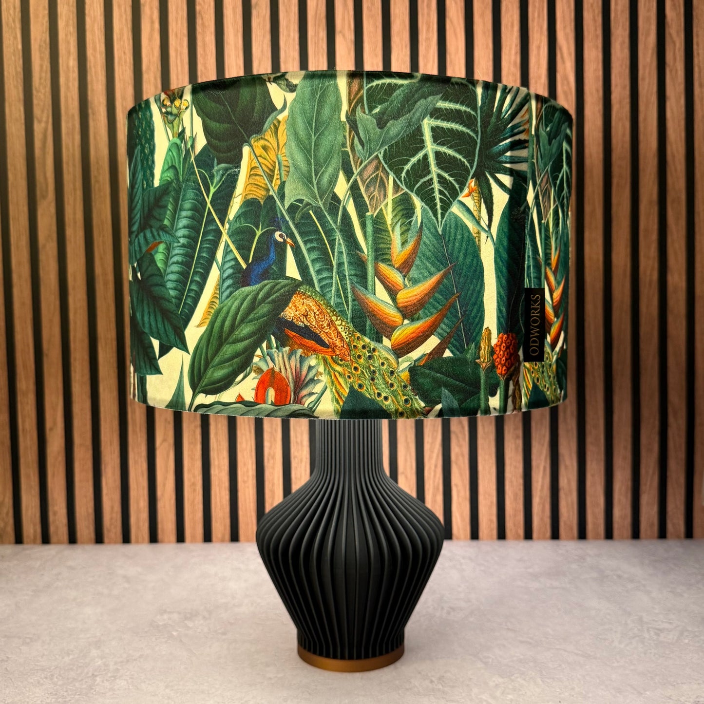 Rainforest white velvet lampshade parrot toucan palm peacock jungle