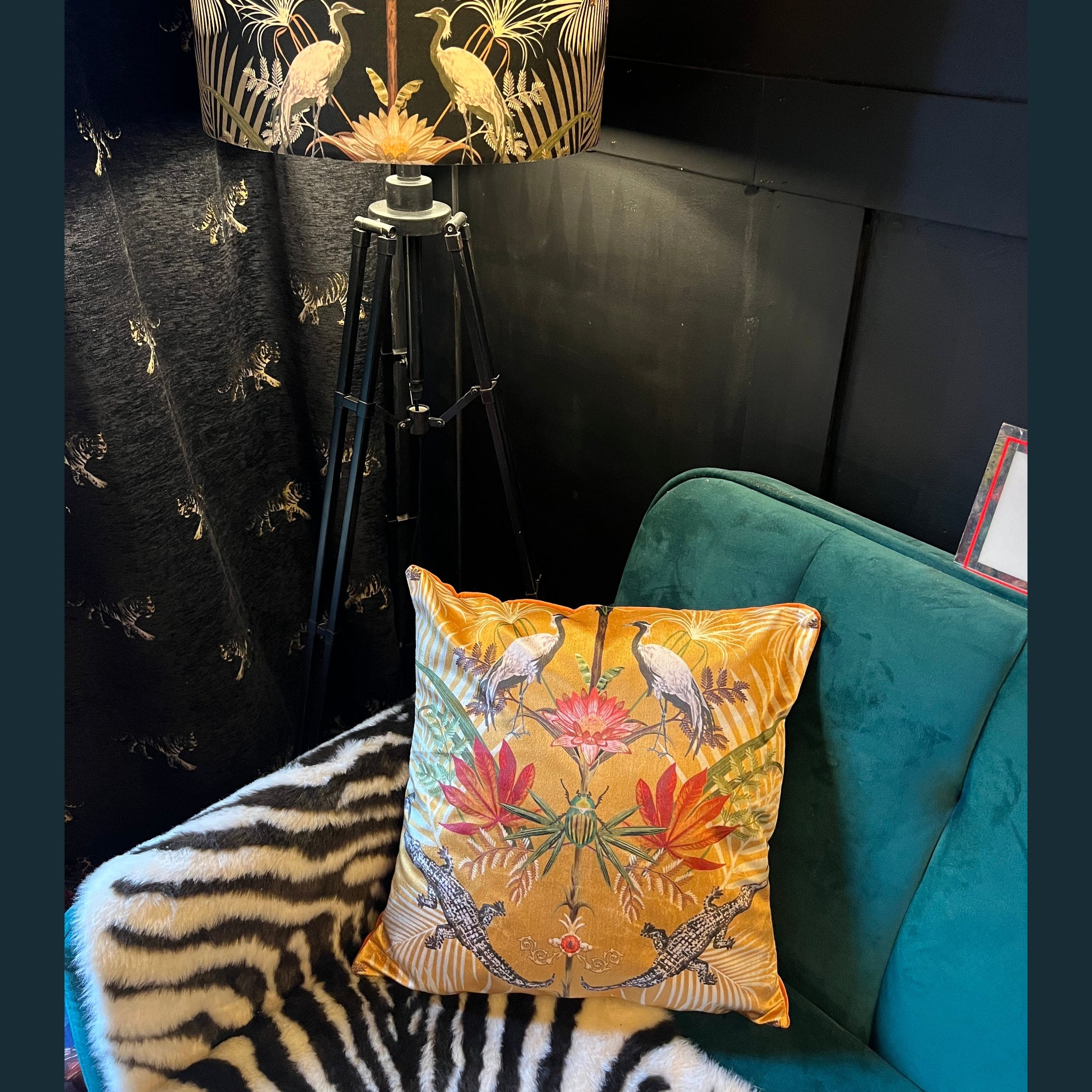 Crocodilia | Gold & Orange Velvet | Becca Who | Cushion