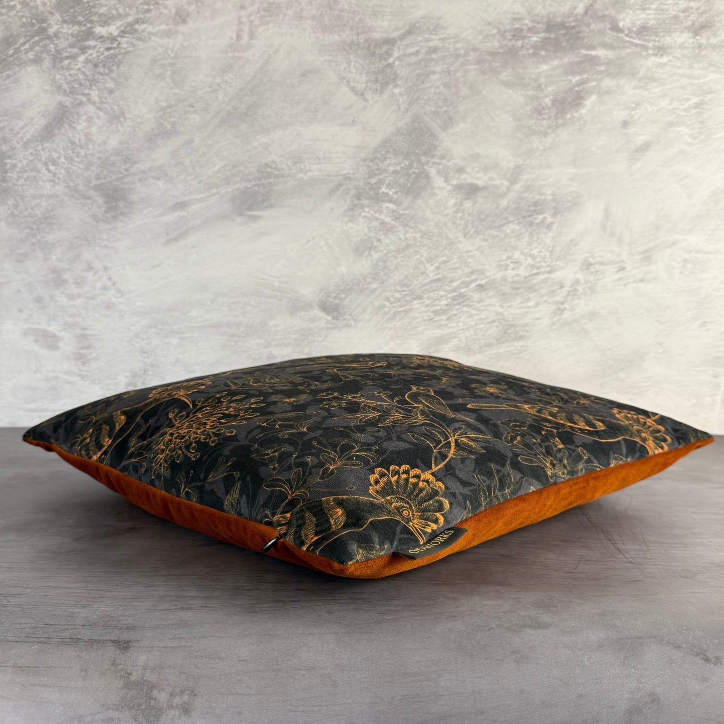 The rustic birds black and gold velvet footstool