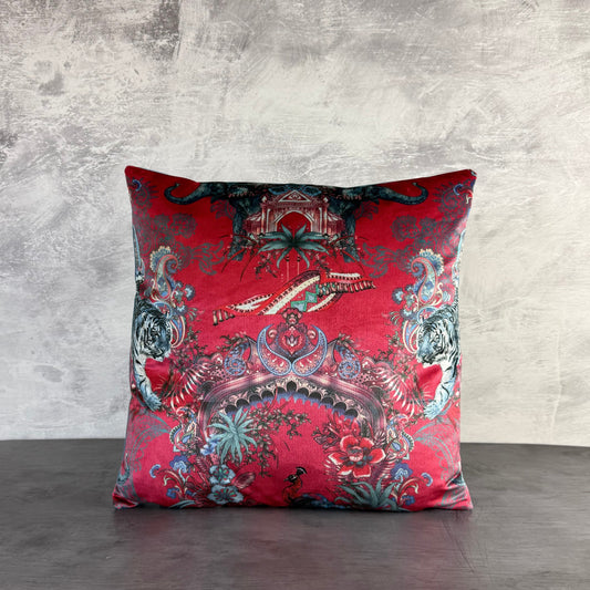 Magic of India pink luxury velvet cushion tigers and elephants Becca Who