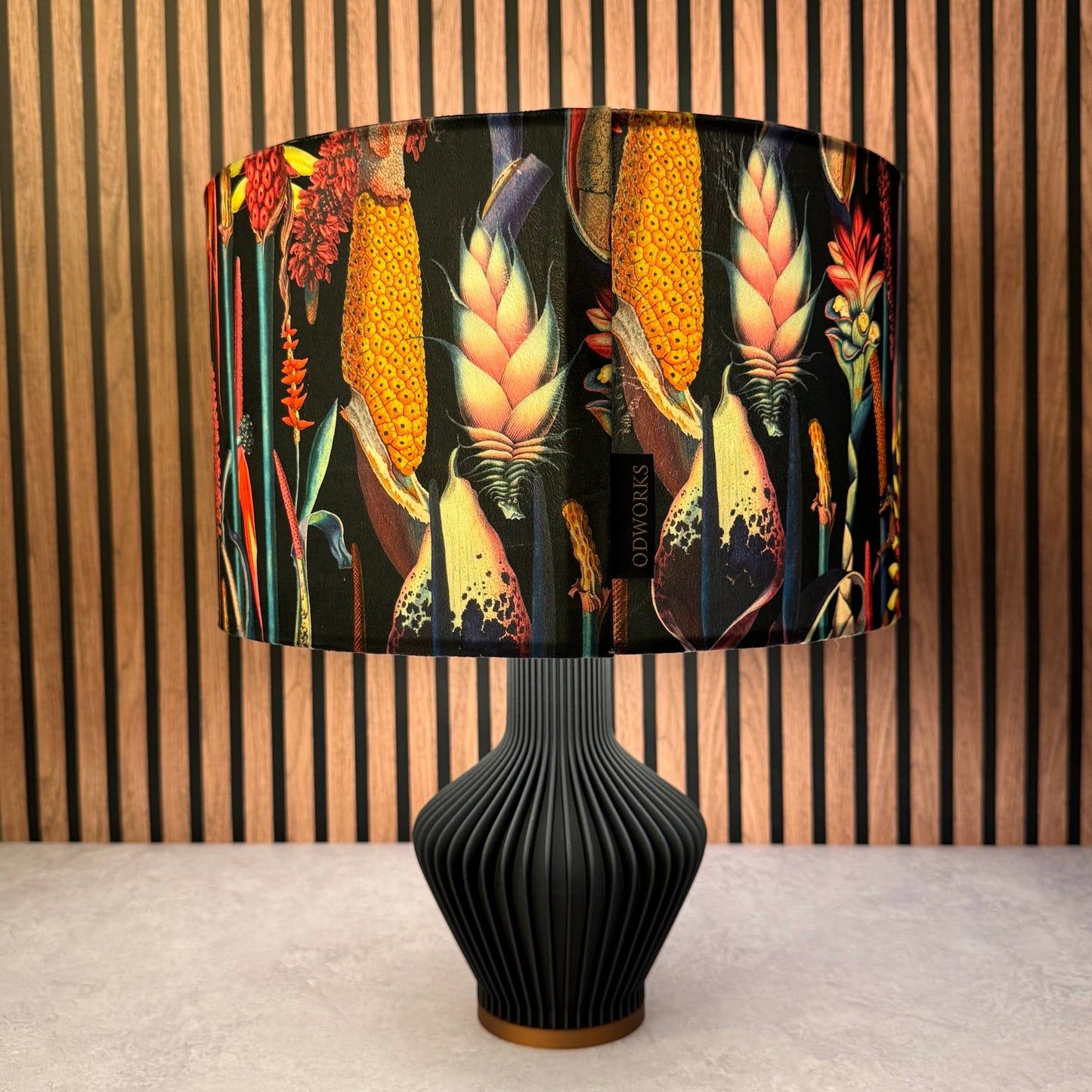Black botanical lily velvet lampshade