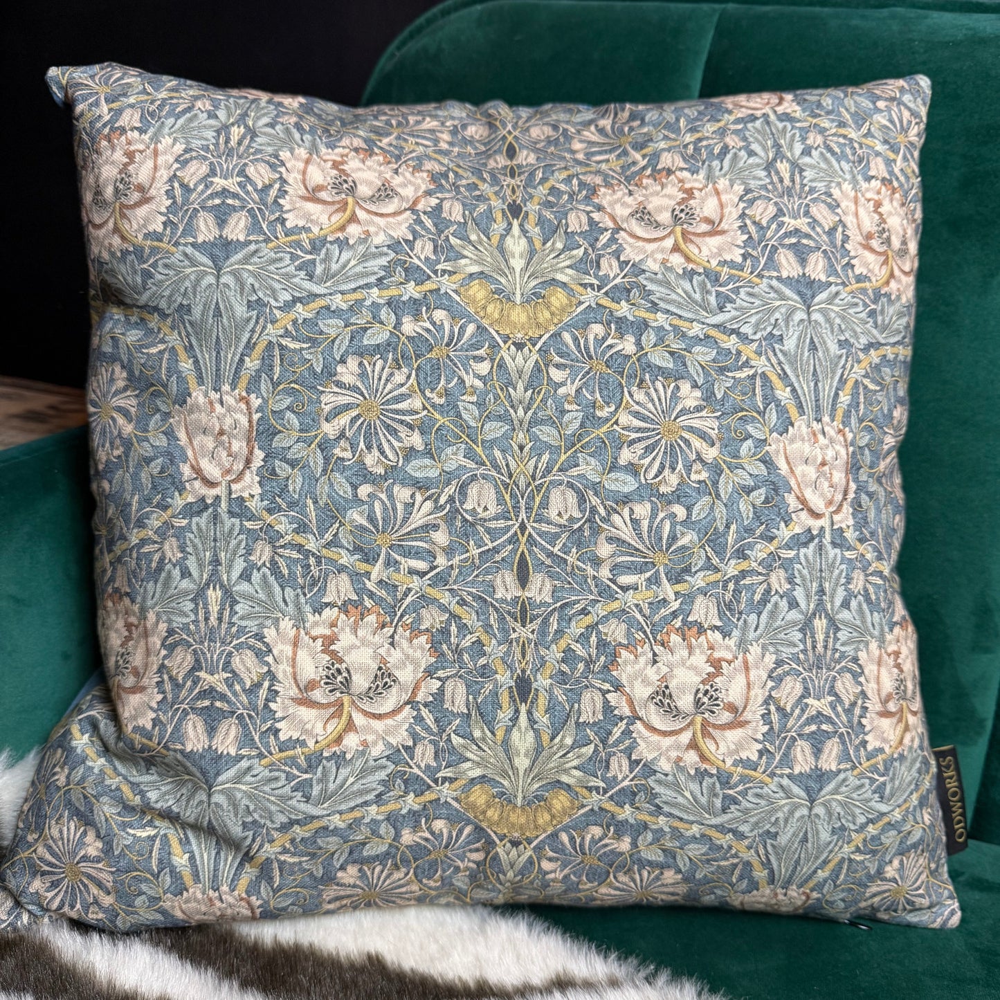 William Morris  Honeysuckle luxury feather cushion in steel