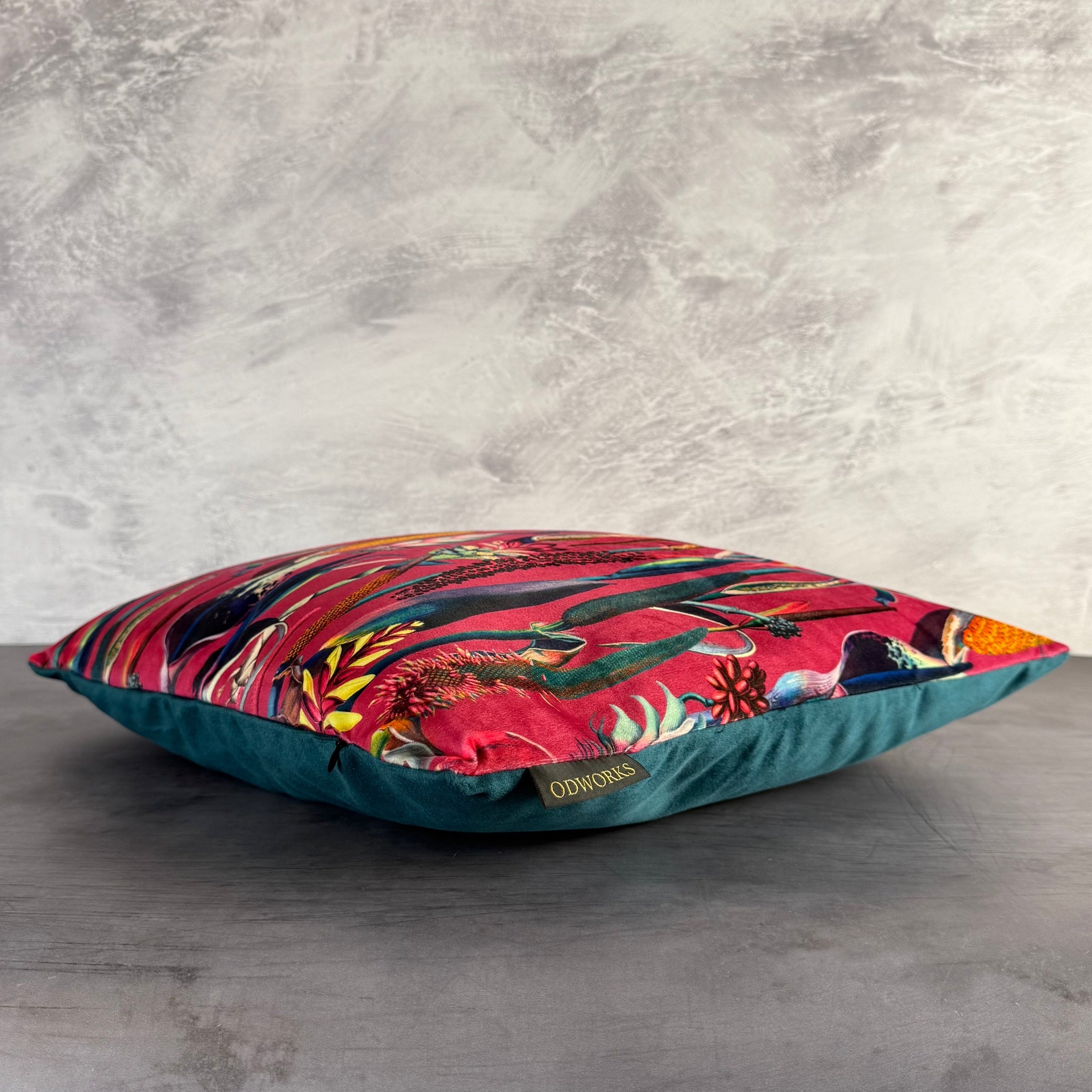 Botanical Lily | Pink & Teal Velvet | Cushion