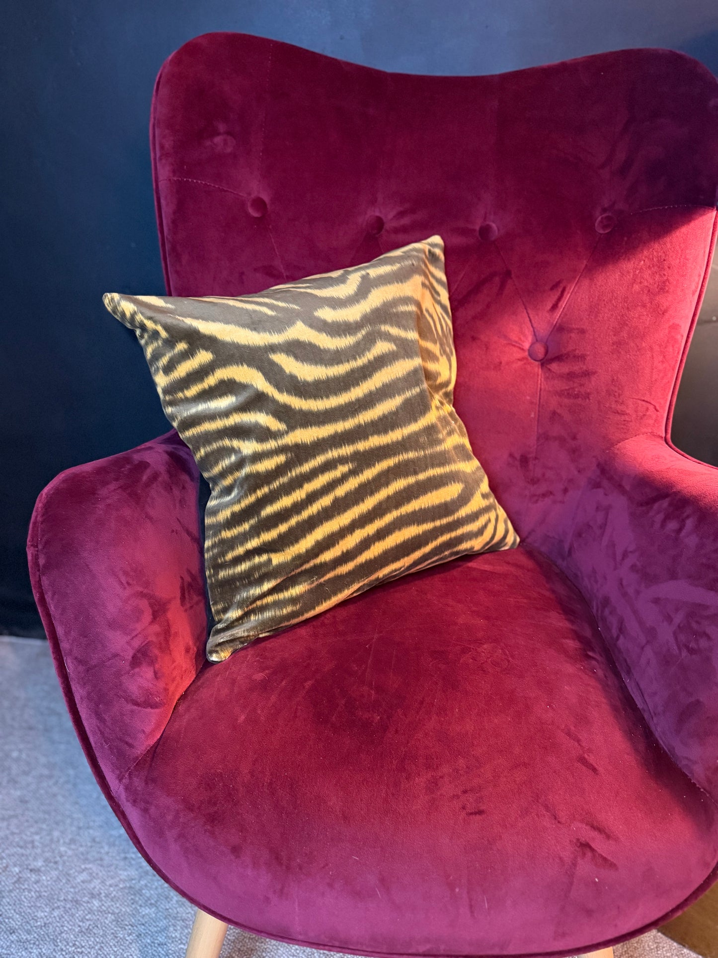 Golden zebra print luxury velvet cushion Harlequin