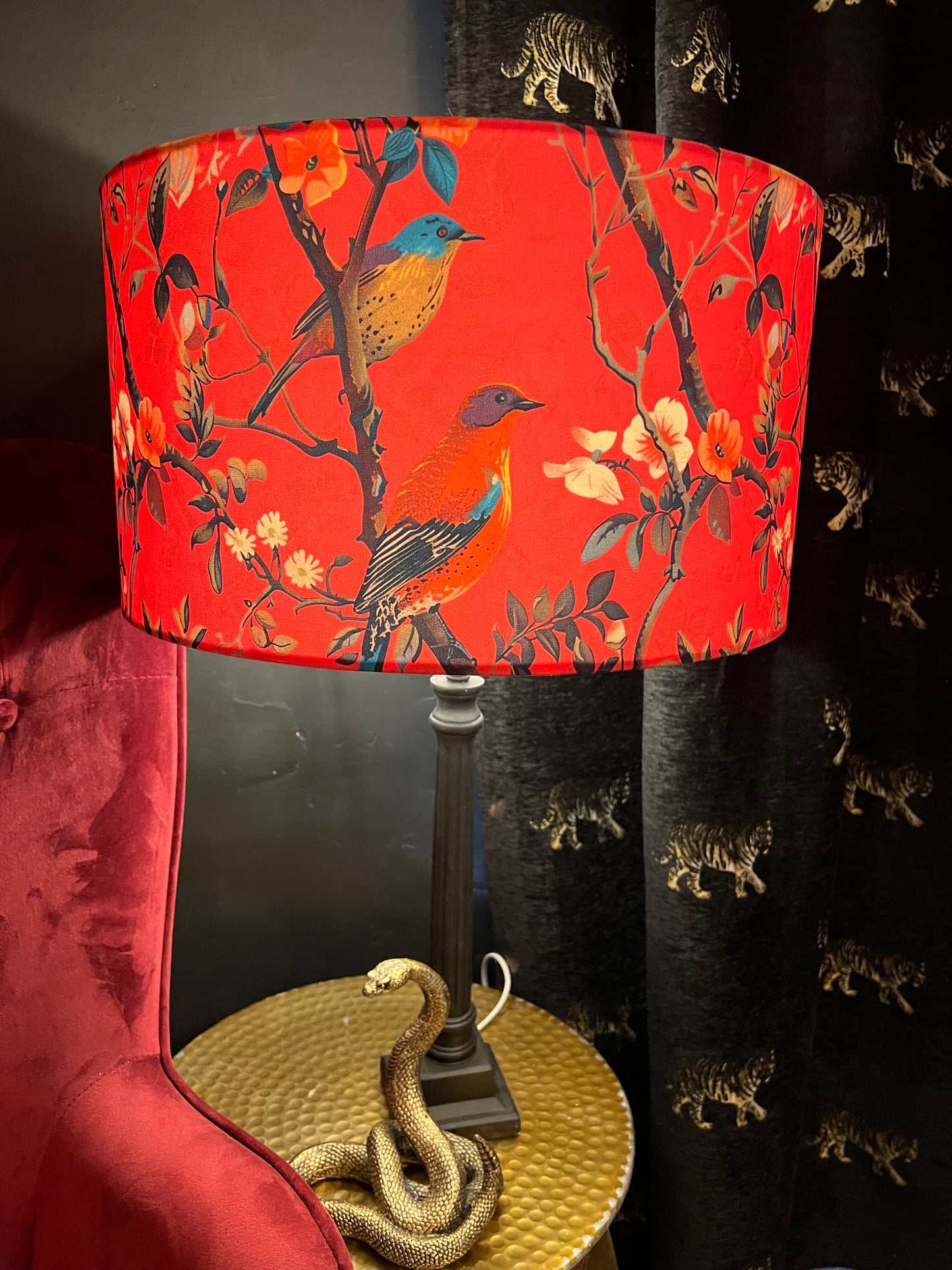 Hot Pink perching birds velvet lampshade