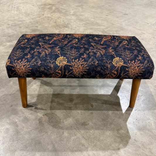 The rustic birds black and gold velvet footstool