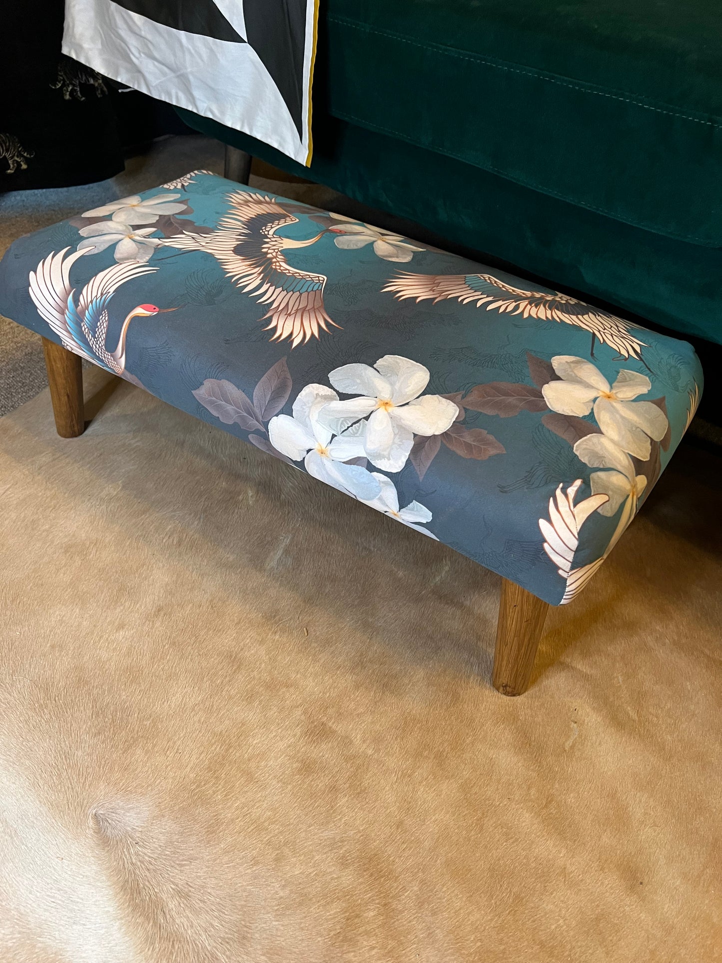 Japanese cranes luxury velvet Footstool