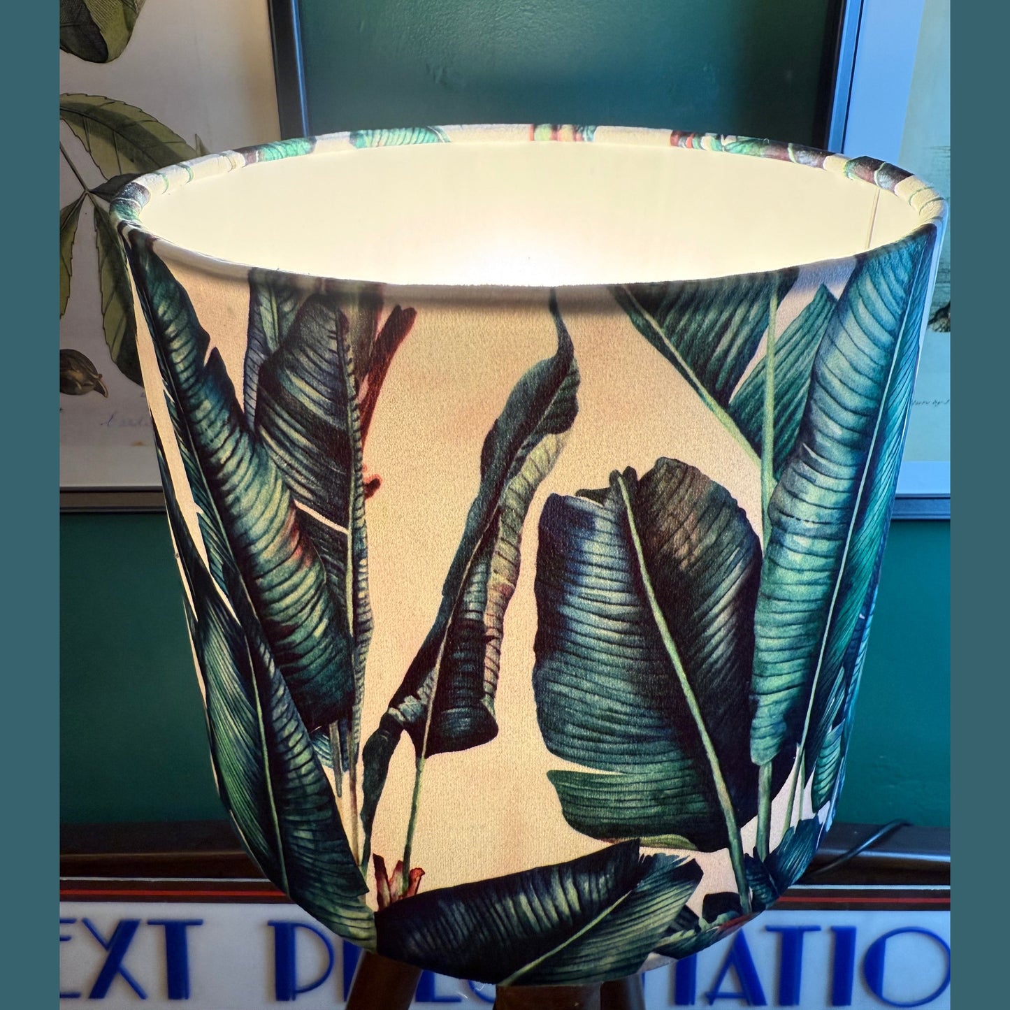 Palm leaf jungle white velvet lampshade