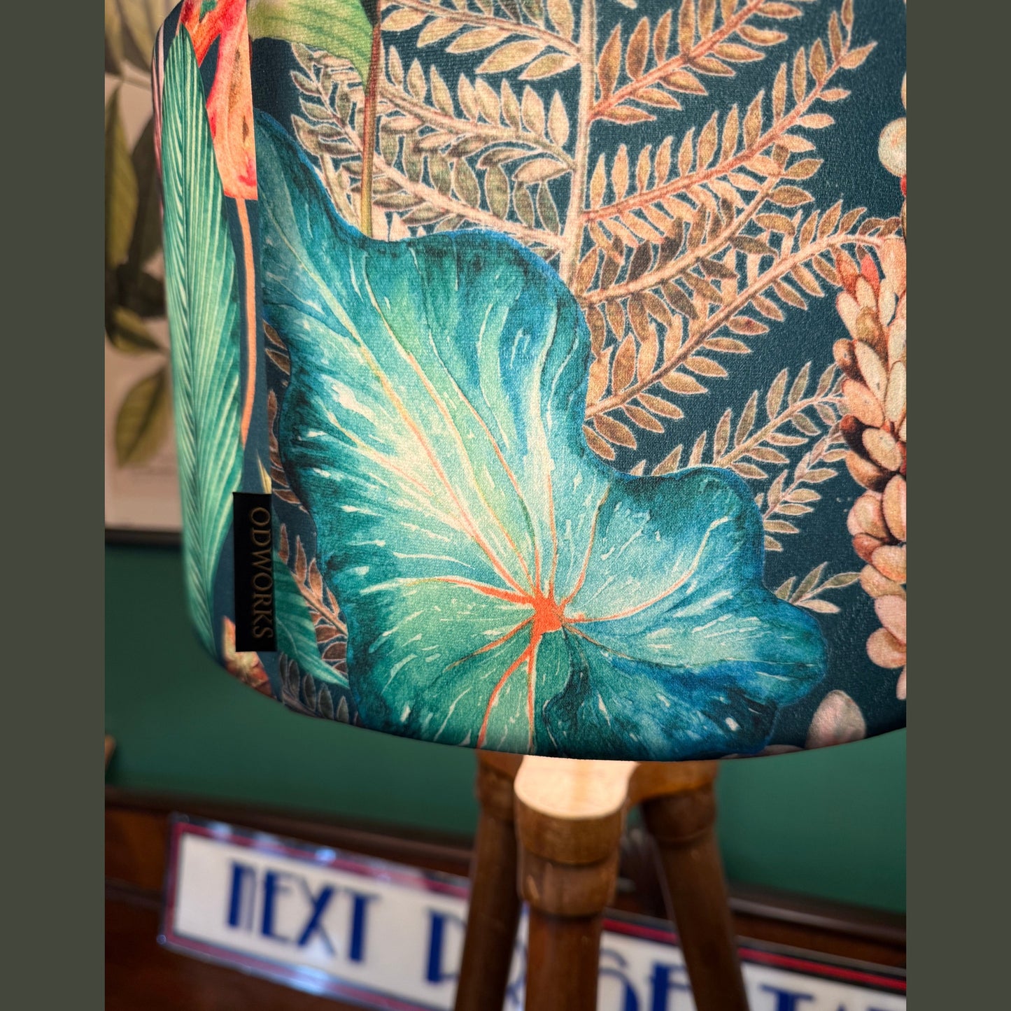 Electric botanical palm leaf velvet lampshade