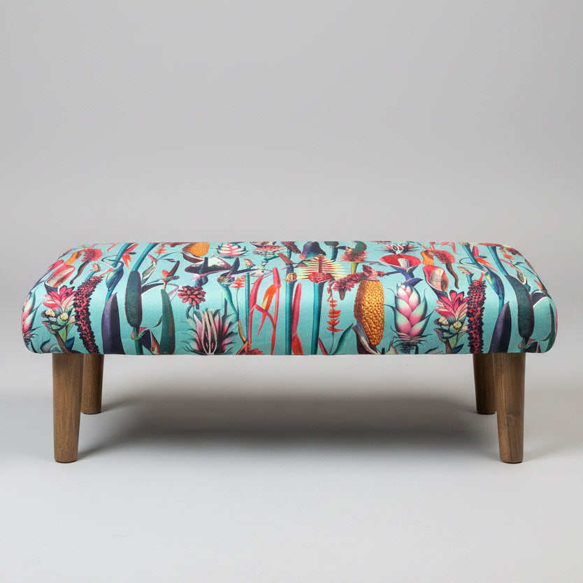 Botanical Lily | Turquoise & Pink Velvet | Footstool