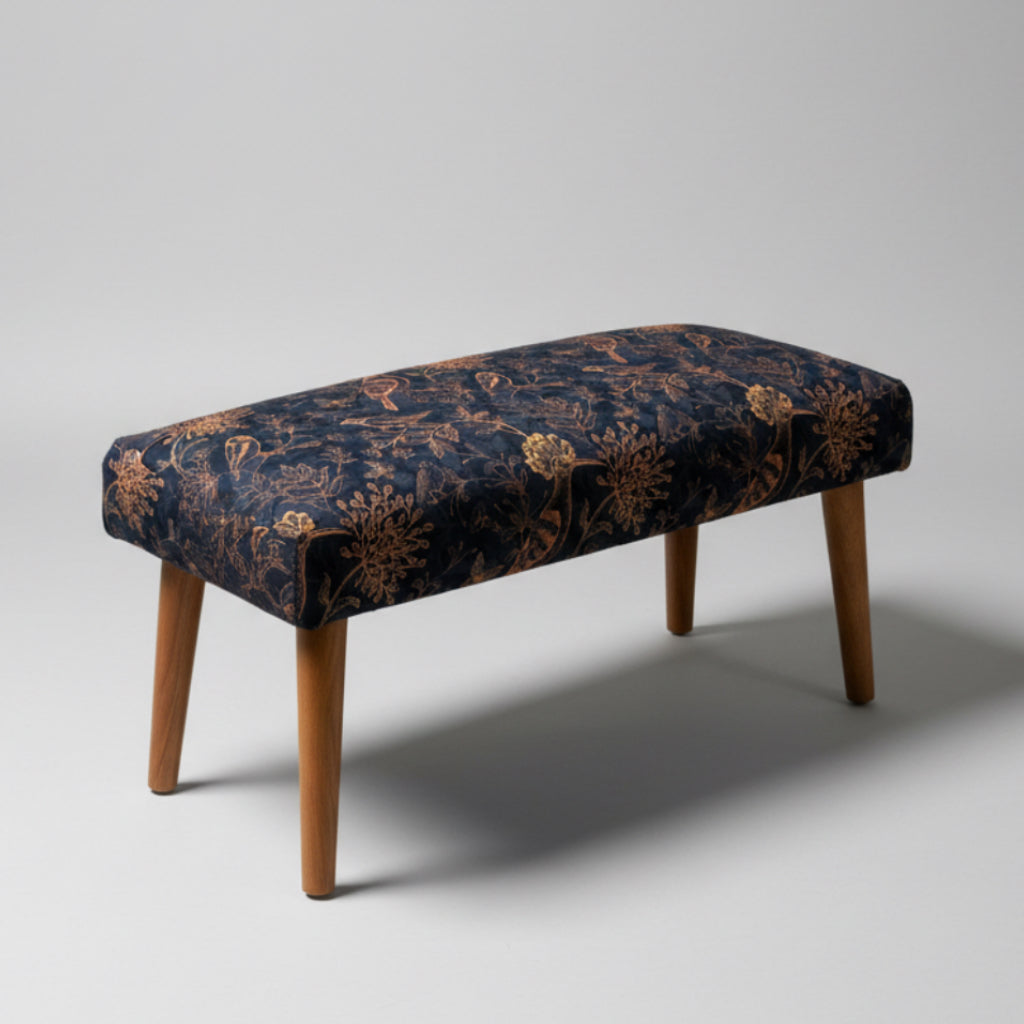 Rustic Birds | Black & Copper Velvet | Footstool
