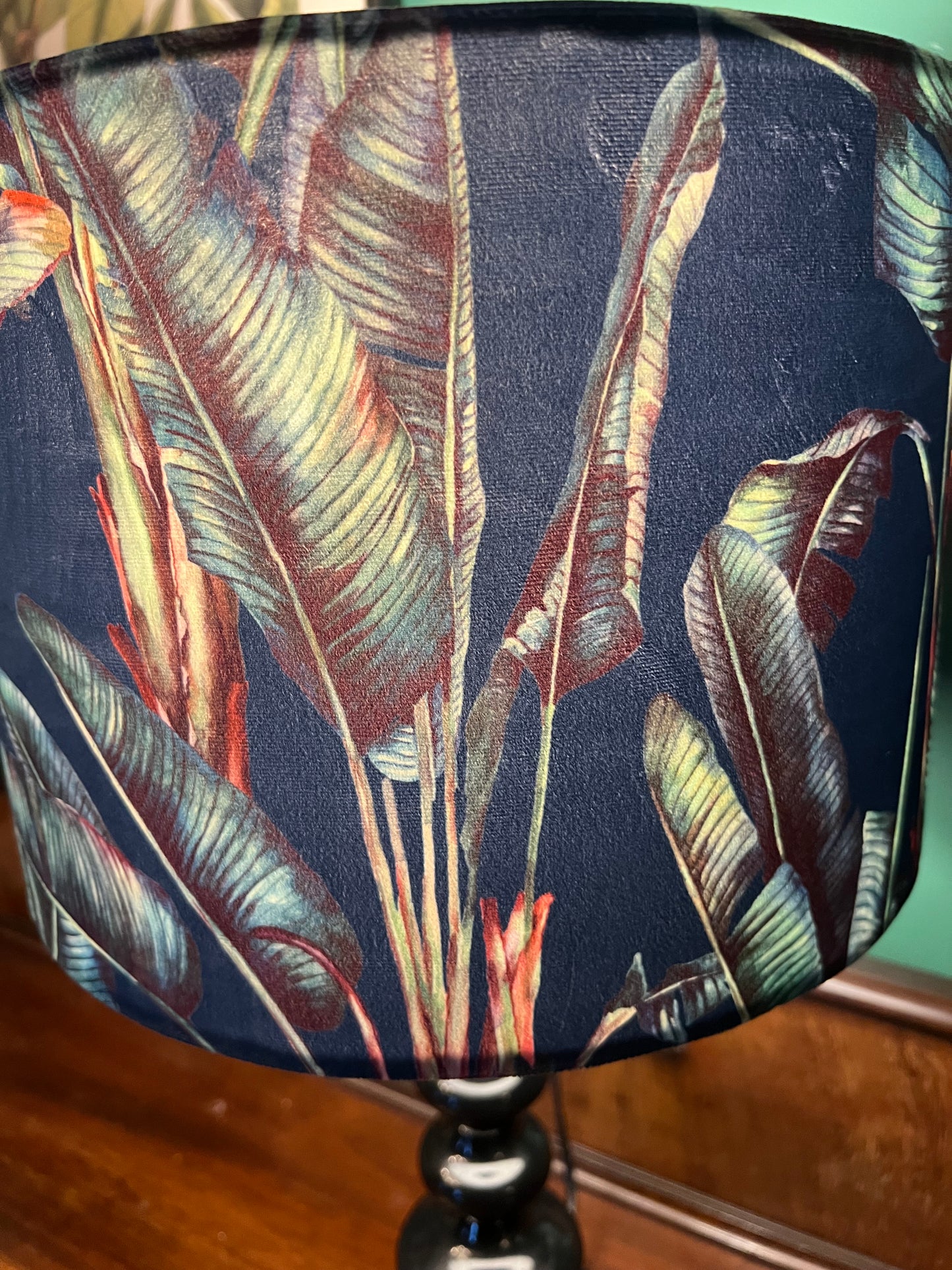 Palm leaf jungle navy velvet lampshade