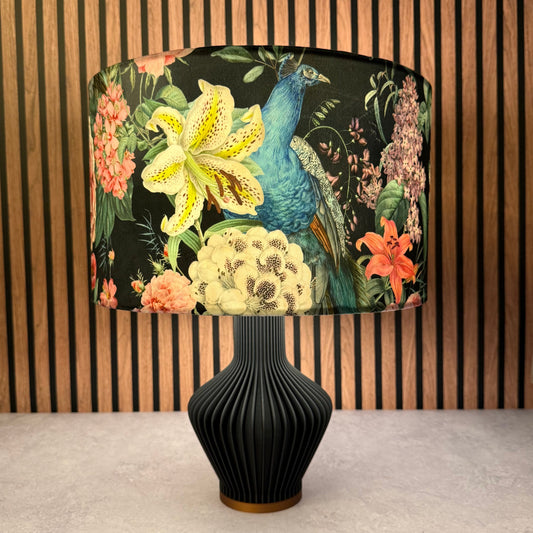 Black and teal velvet botanical peacocks lampshade