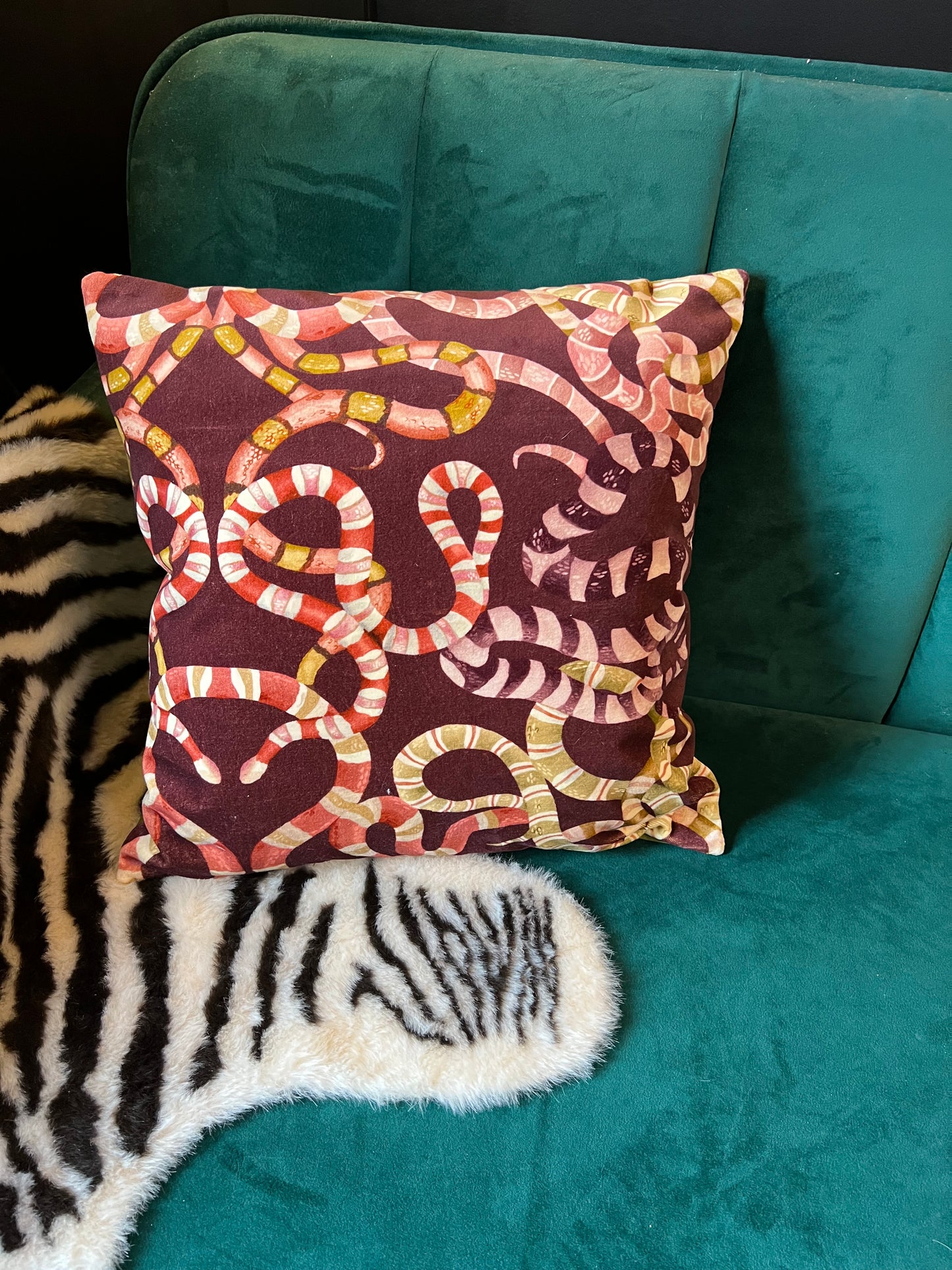 Serpents luxury velvet snake cushion Harlequin