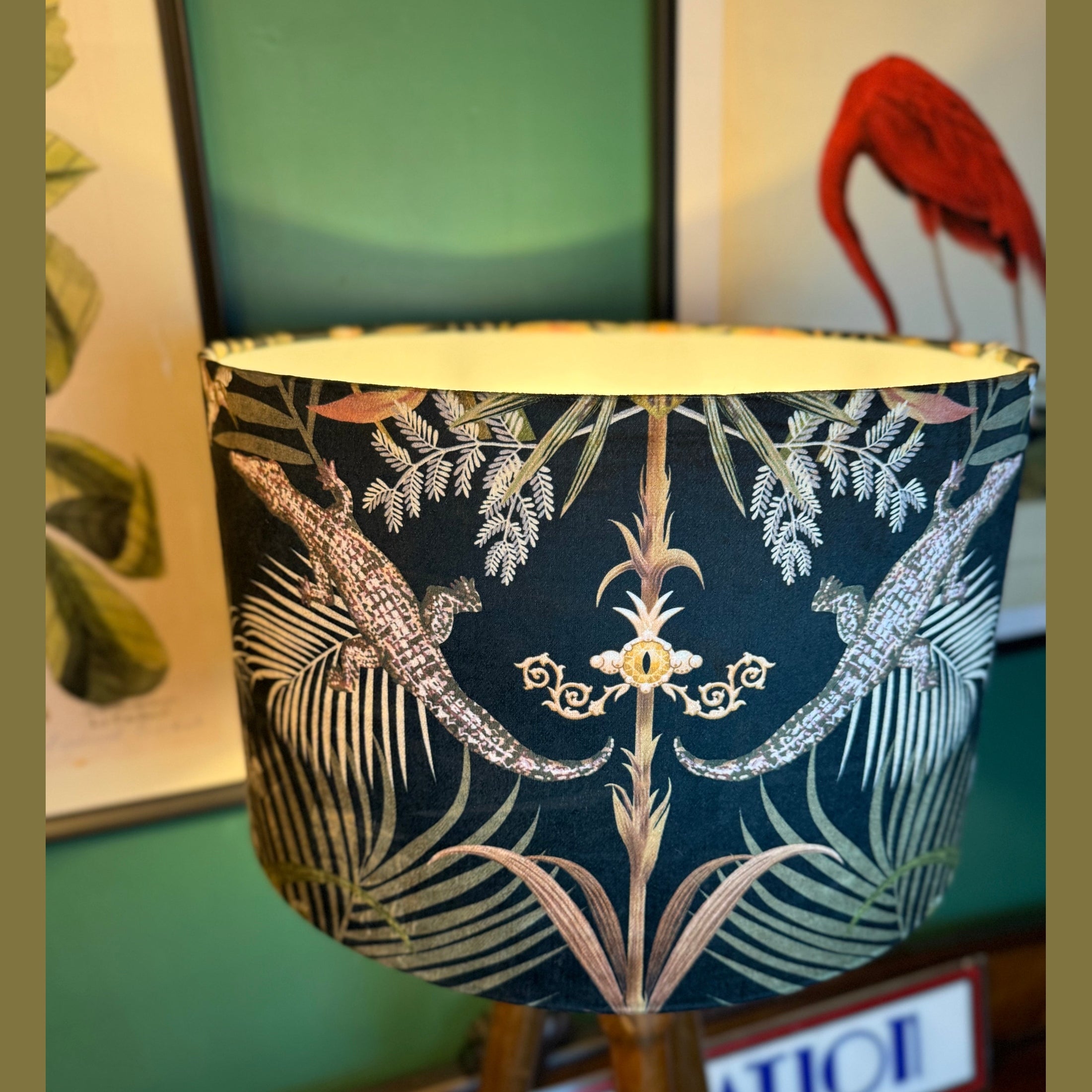 Crocodilia Cranes | Black Velvet | Handmade |  Becca Who | Lampshade
