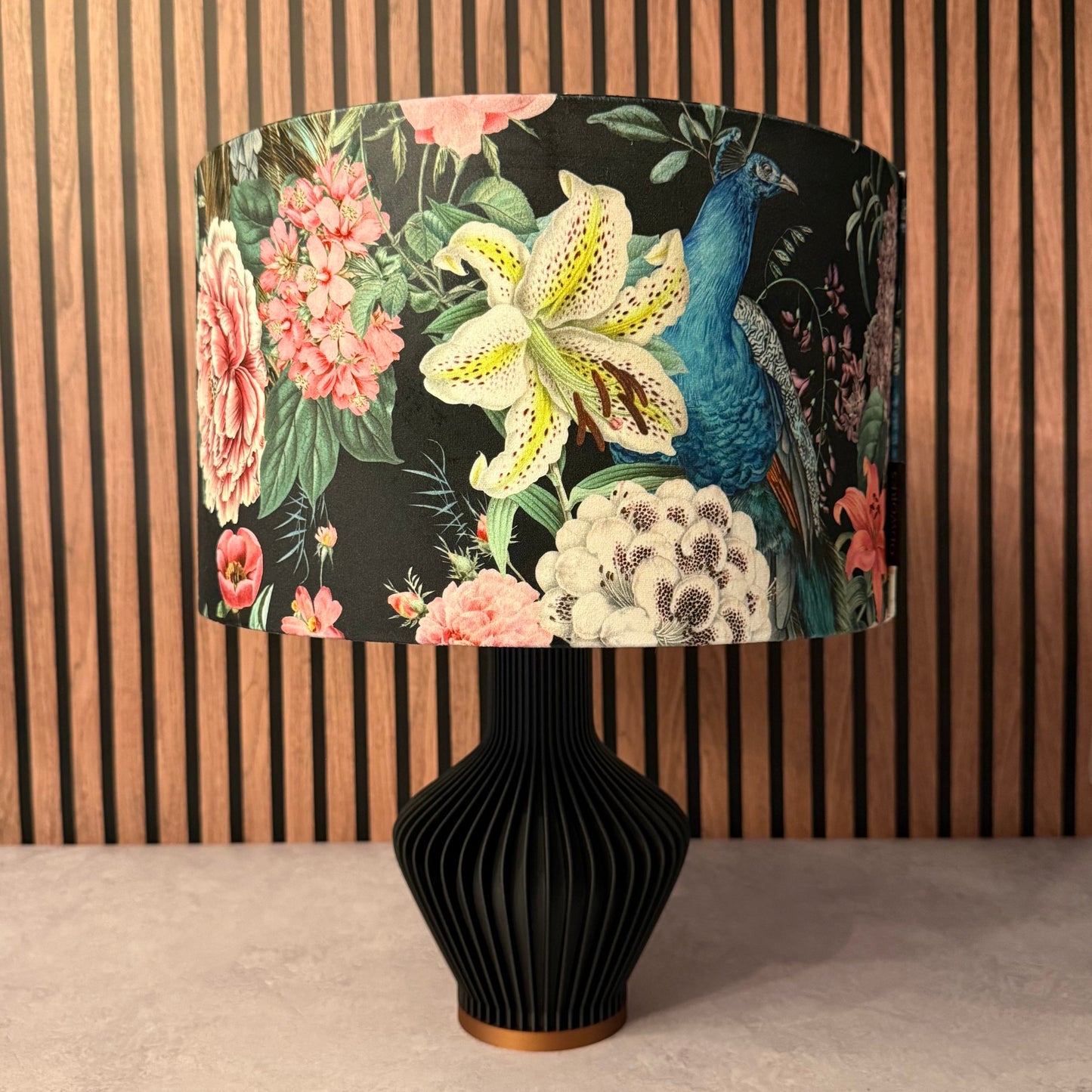 Black and teal velvet botanical peacocks lampshade