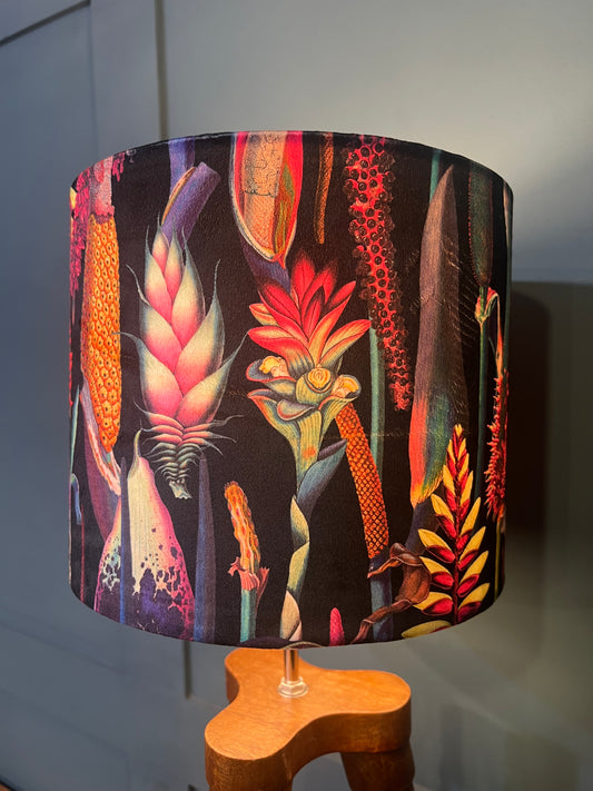 Black botanical lily velvet lampshade