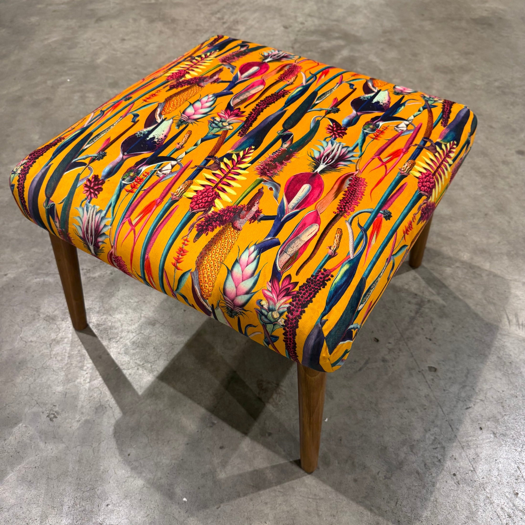 Botanical Lily | Mustard & Pink Velvet | Coffee Table Footstool