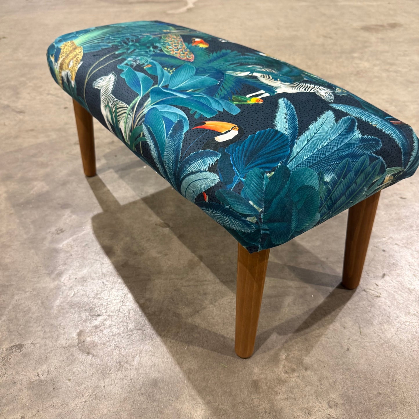 Tropical Paradise Jungle parrot & toucan velvet Footstool