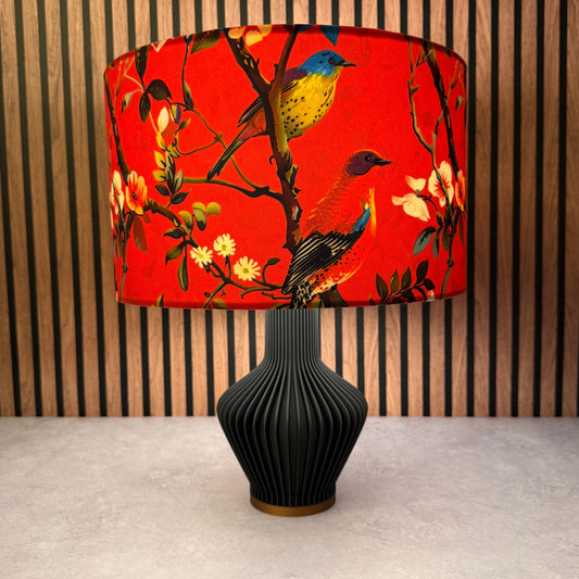 Pink perching birds velvet lampshade