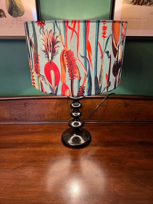 Turquoise botanical lily velvet lampshade