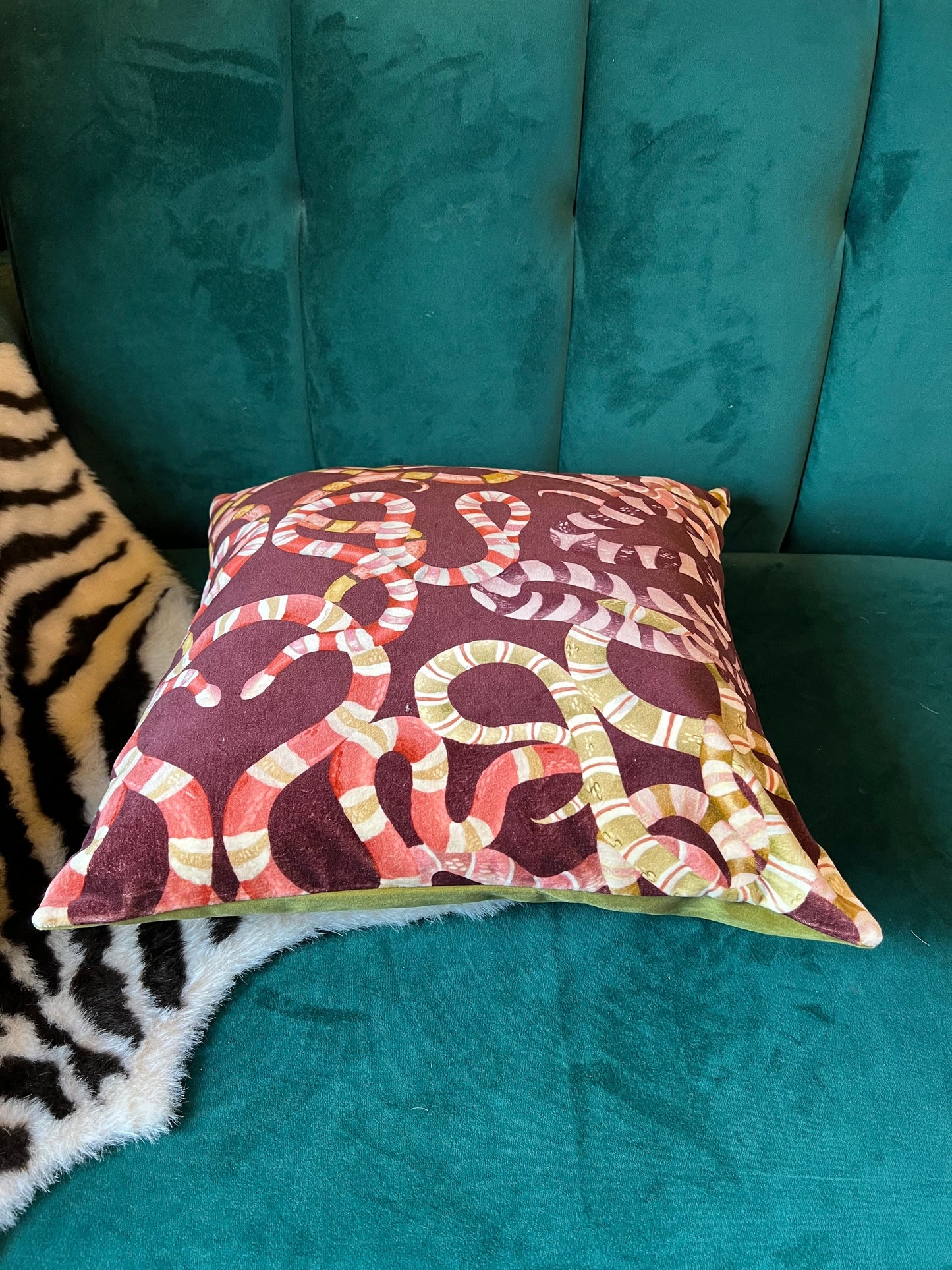 Serpents luxury velvet snake cushion Harlequin