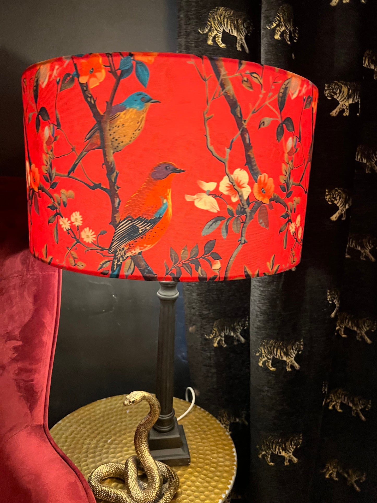 Hot Pink perching birds velvet lampshade