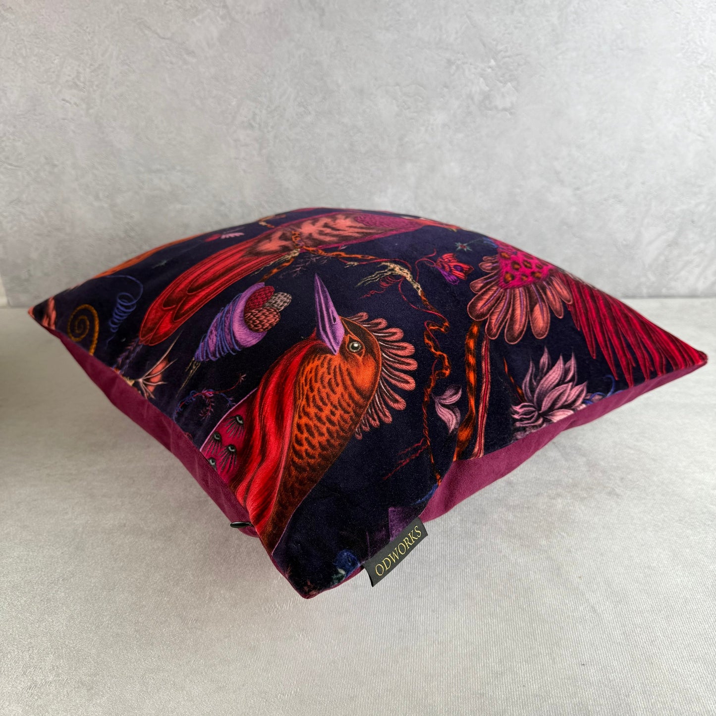 Quetzal violet luxury velvet cushion Emma J Shipley