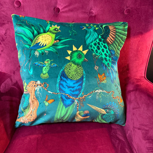 Quetzal teal luxury velvet cushion Emma J Shipley