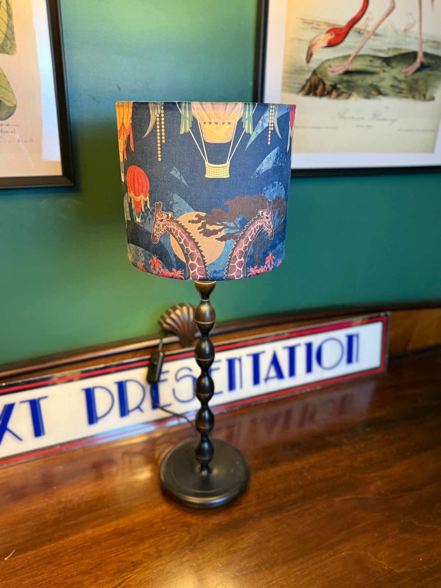 Balloon safari navy & gold velvet lampshade Becca Who