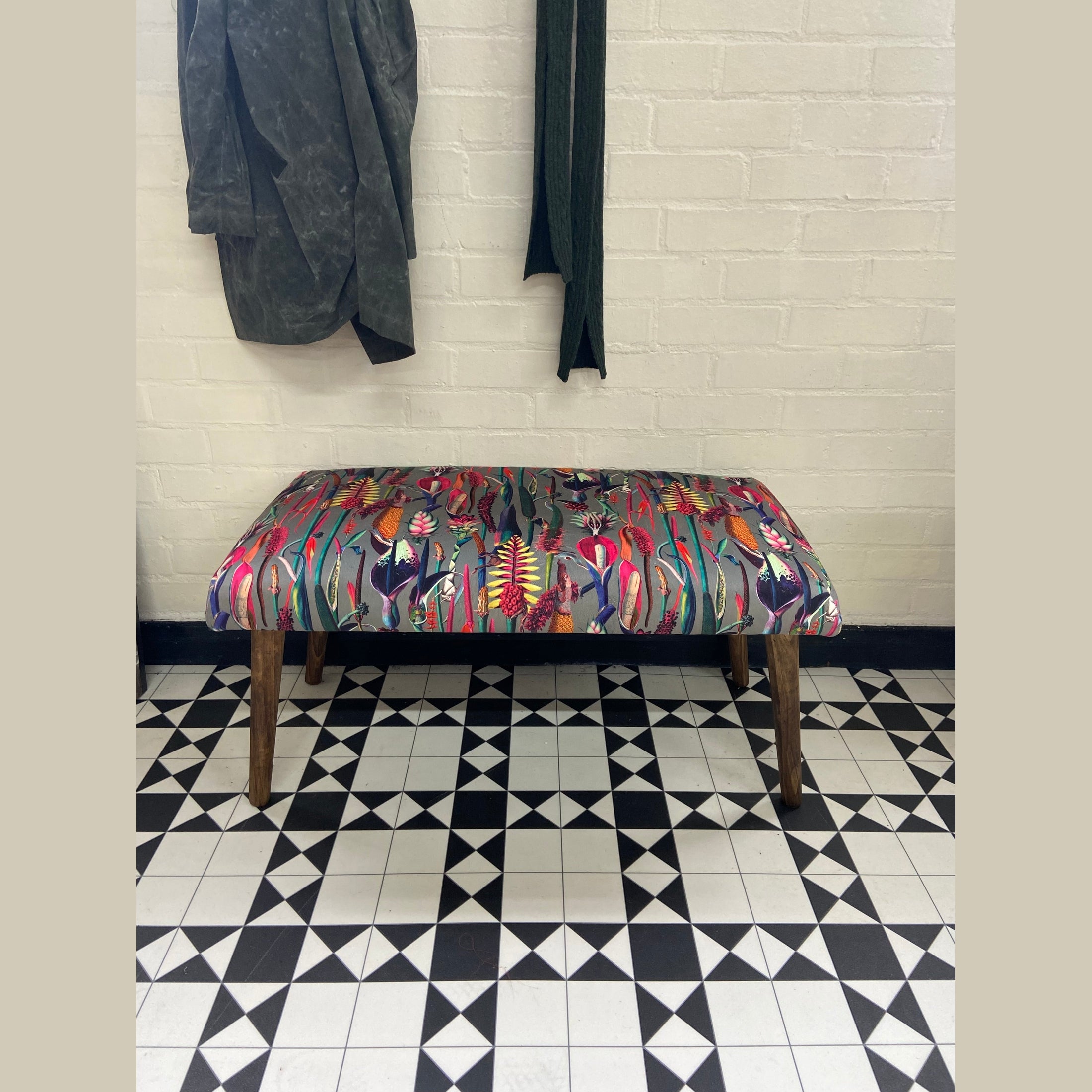 Botanical Lily | Grey & Pink Velvet  |  Bench