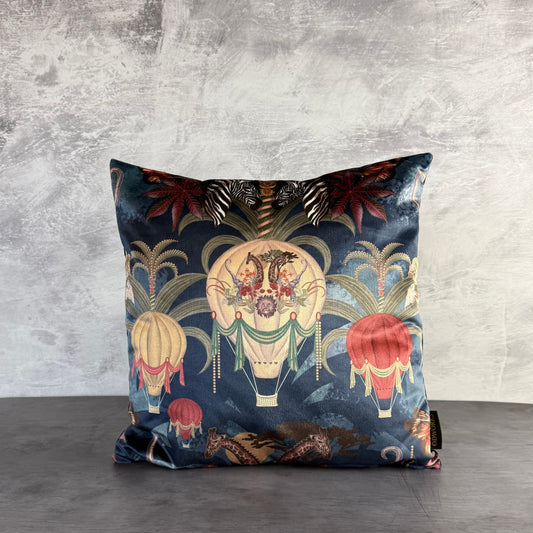 Balloon safari luxury navy velvet cushion Becca Who