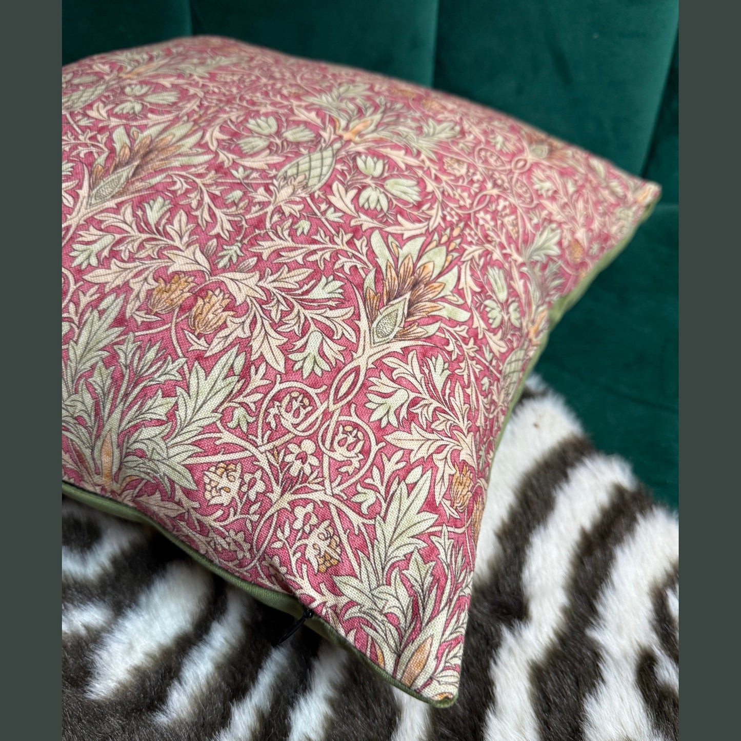 William Morris Snakeshead luxury feather cushion in wine
