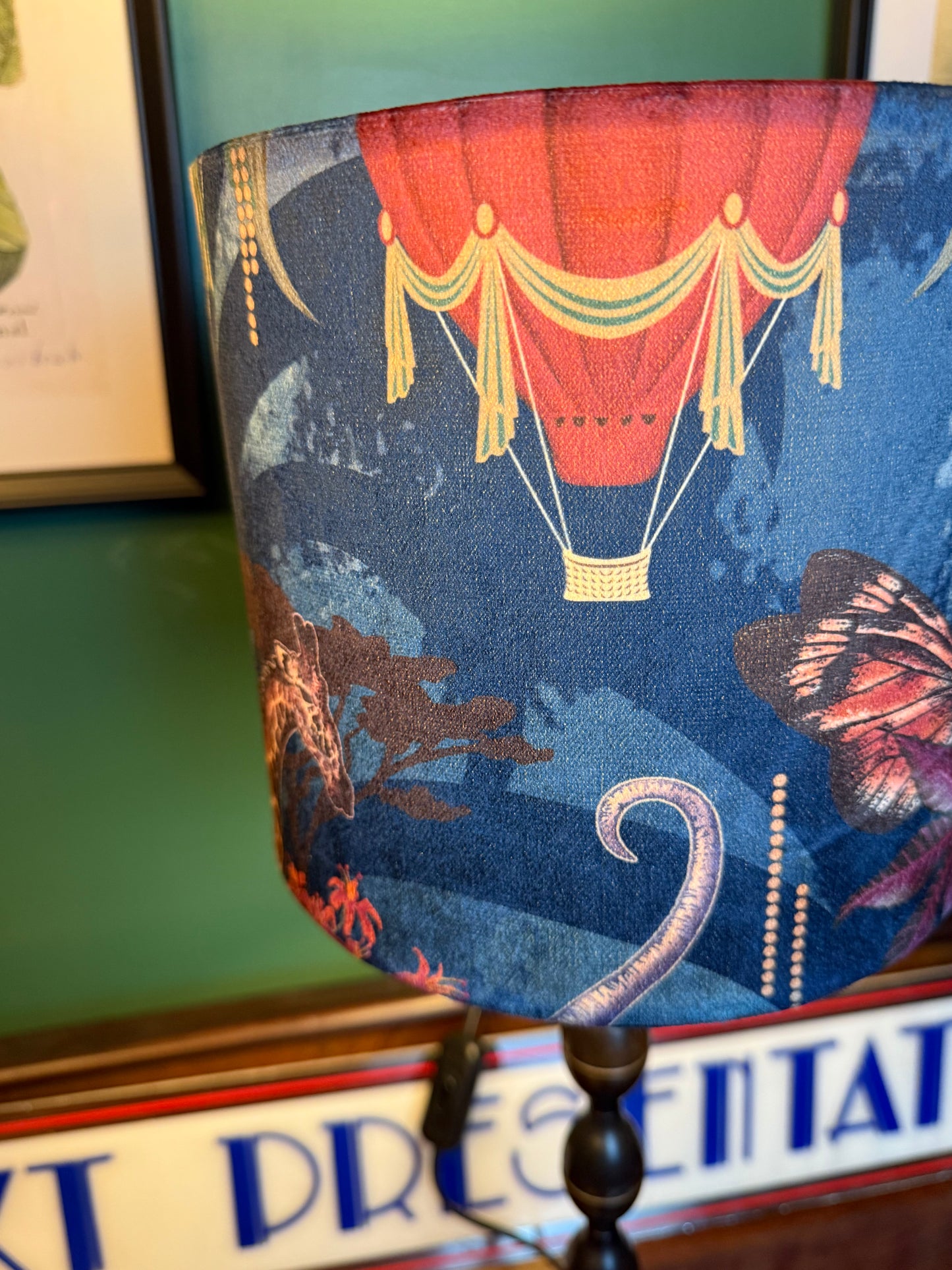 Balloon safari navy & gold velvet lampshade Becca Who