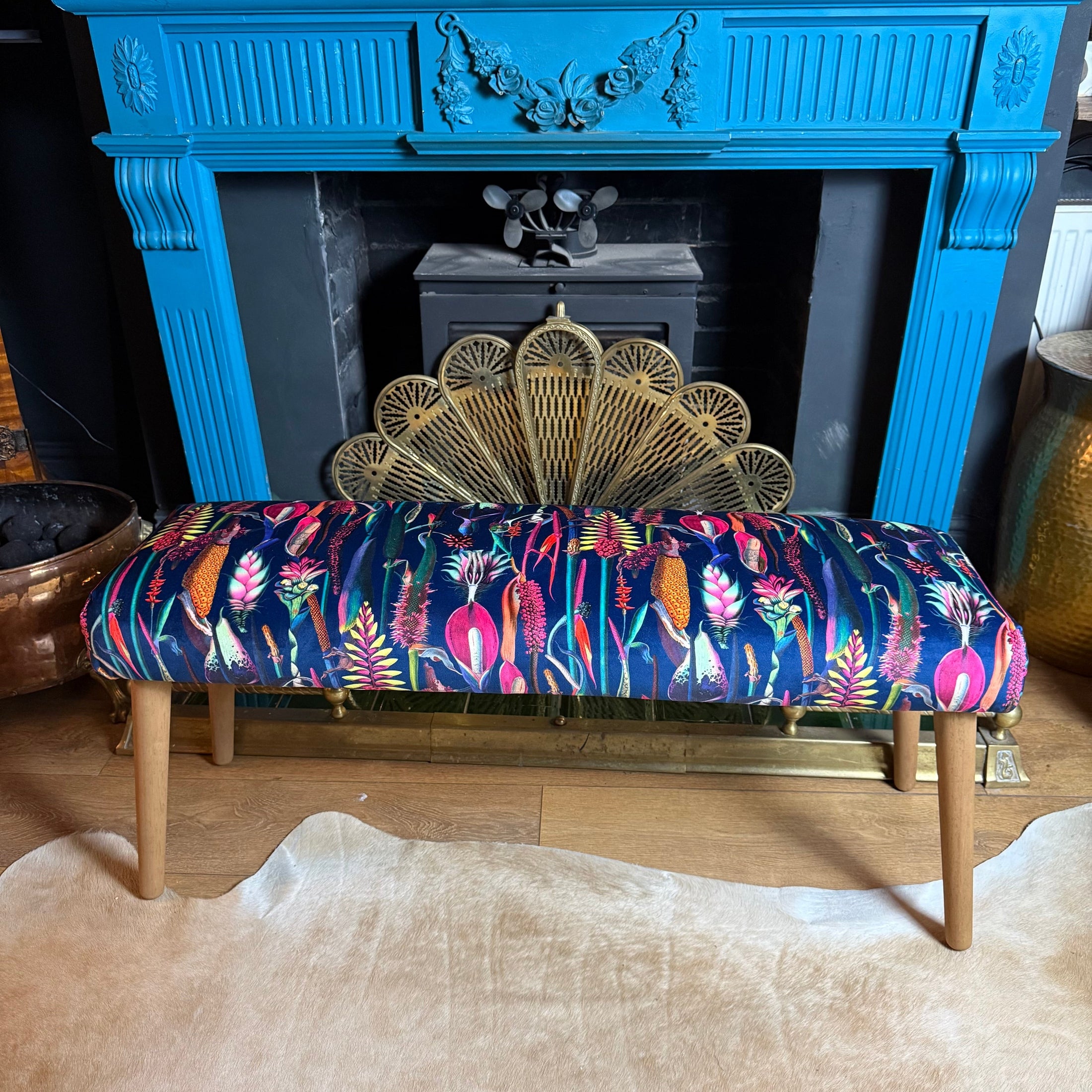 Botanical Lily | Navy & Pink Velvet| Bench