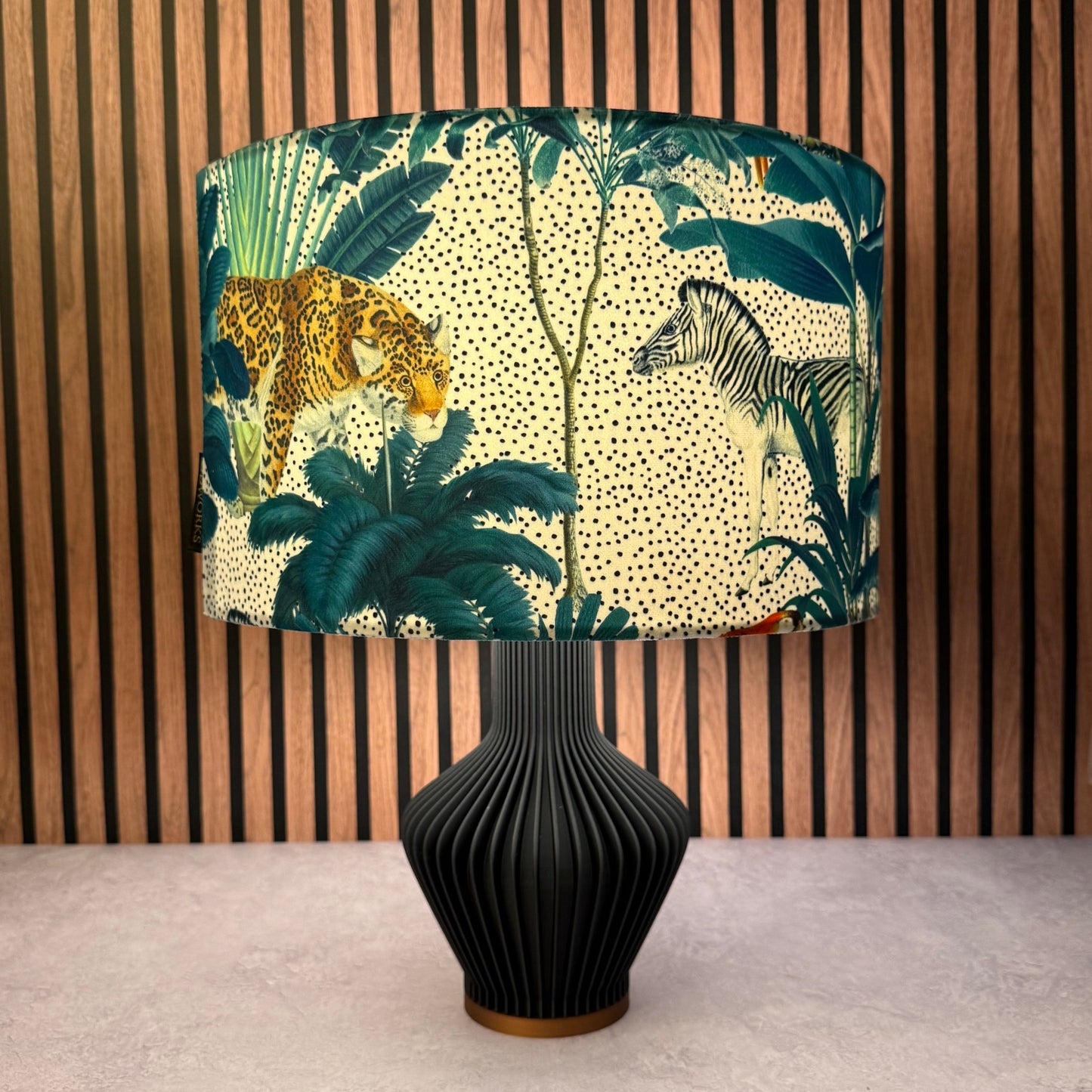 Tropical paradise jungle white & teal  velvet lampshade